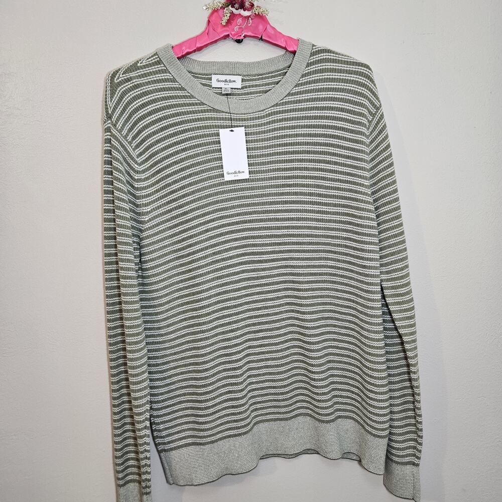Goodfellow & Co Men's XL Textured Crew Sweater Green Striped Long Sleeve NWT